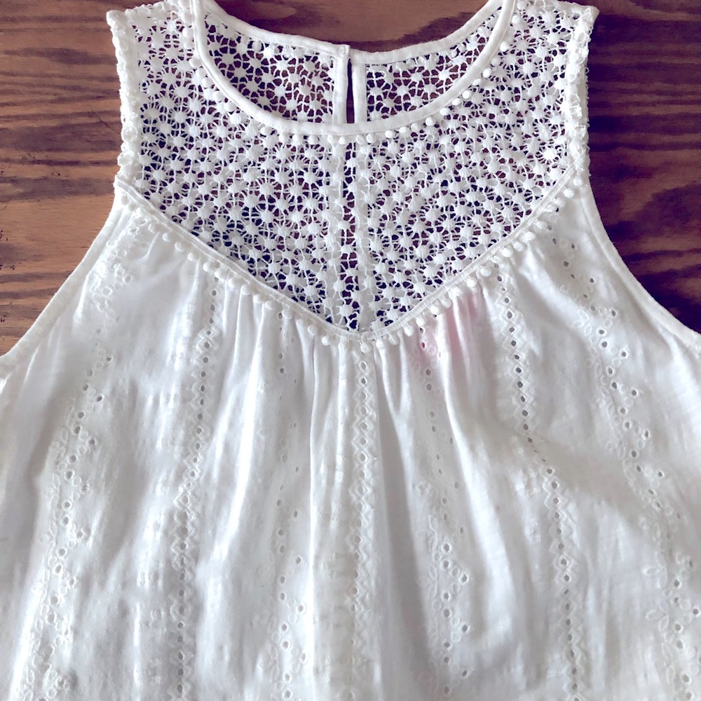 Lily Pulitzer Crochet Embroidered Lace Detail Swing Cotton Tank Top White Size M